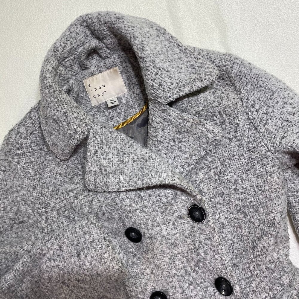 A New Day Pea Coat Womens XS Gray blend Double Breasted pleated jacket Y2K